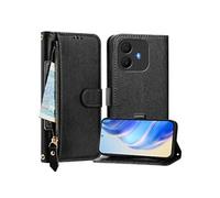 Etui Portefeuille TCL K70 Power Cuir PU Rabat Fentes Cartes Zip Dragonne Support Noir