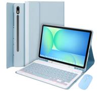 Étui portefeuille ultra fin avec porte-stylo S pour Samsung Galaxy Tab S10 FE/S9 FE 10,9"/Galaxy Tab S9 11" 2023, souris et clavier Bluetooth amovible rétroéclairé 7 couleurs, bleu