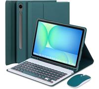 Étui portefeuille ultra fin avec porte-stylo S pour Samsung Galaxy Tab S10 FE/S9 FE 10,9"/Galaxy Tab S9 11" 2023, souris et clavier Bluetooth amovible rétroéclairé 7 couleurs, vert