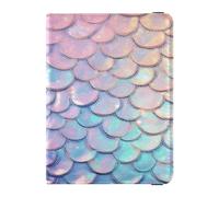 Étui portefeuille ultra fin en cuir synthétique pour passeport en famille, vacances, badge, vaccin, porte-cartes de vaccin, essentiels de voyage, motif écailles de poisson, dégradé de paillettes, bleu