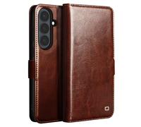 Étui Portefeuille Vintage pour Galaxy S26 avec Support Vidéo Qialino Marron