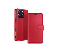 Zanaé – Étui portefeuille pour iPhone 16 Pro – Fonction support et languette magnétique – Rouge