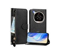 Etui Portefeuille ZTE nubia Focus 2 Ultra Cuir PU Rabat Fentes Cartes Zip Dragonne Support Noir