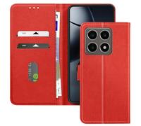 Etui Portfeuille pour Xiaomi 14T Série Chesterfield avec Fonction Support Rouge