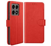 Étui Portfeuille pour Xiaomi 14T Série Chesterfield avec Fonction Support Rouge