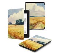 Étui pour 7" Kindle Oasis (10ème et 9ème Génération, 2019/2017), Slim Cuir Coque Cover Case de Protection avec Fonction Veille/Réveil Automatique,Aquarelle Champ De Blé