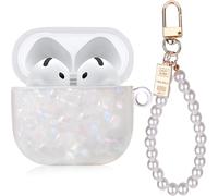 Étui pour AirPods 4 avec dragonne en perles, coque rigide en TPU effet marbre brillant, compatible avec les AirPods 4e génération (sortie en 2024).