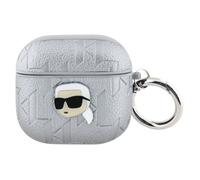 Étui pour AirPods 4 avec monogramme Karl Lagerfeld et tête de Karl (argenté)