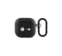 Housse Case AirPods 4 BMW Tricolore Look Carbone Noir Logo Métal
