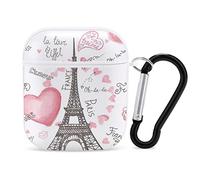 Étui pour Airpods Amour Paris Tour Eiffel Lettrage Coeurs Mots Français Vintage Bonjour Airpod Hard Case Cover Étuis pour Écouteurs pour Apple Airpods1 Airpods2