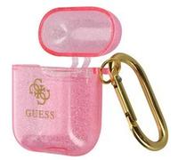 Étui pour AirPods en Silicone gel Finition pailletée Logo en relief Guess Rose G