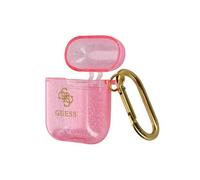 Étui pour AirPods en Silicone gel Finition pailletée Logo en relief Guess Rose G