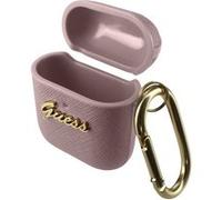 Étui pour AirPods Rigide effet Cuir Saffiano Design Logo en relief Guess Rose Gold G