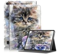 Étui pour Amazon Kindle Fire 7 2019/2017 version 9e/7e génération, support réglable en cuir synthétique, résistant aux chocs, fonction veille/réveil automatique, joli chat persan