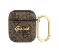 Étui pour Apple AirPods 1/2 génération (marron) Guess 4G Sctript Metal Collection