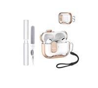 Étui pour Apple AirPods Pro 3 / Pro3 Earbuds, toergy housse souple TPU+PC transparente, avec fonction support, étanche, antichoc, facile à porter, avec cordon & porte-clés & kit de nettoyage, or rose