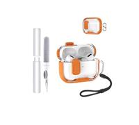 Étui pour Apple AirPods Pro 3 / Pro3 Écouteurs, toergy housse souple TPU+PC transparente, avec fonction support, étanche, antichoc, facile à porter, avec cordon & porte-clés & kit de nettoyage, Orange