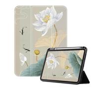 Étui pour Apple Ipad Air 1 (2013) Et Ipad Air 2 (2014), Fonction Veille/Réveil Automatique Et Porte-Crayon, Adapté Au Modèle N° A1474/A1475/A1476/A1566/A1567, Golden Line Lotus Fish