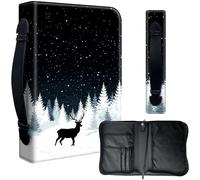 Étui pour bibles de 24,1 x 17 cm - Cuir PU imperméable avec fermeture éclair, poignée et porte-stylo - Cadeau chrétien pour homme et femme, cerf étoilé de la Forêt Noire