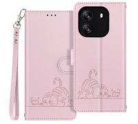 Étui pour Blackview Wave 6C Motif Chat Clapet Portefeuille et Support Rose clair