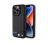 Étui pour BMW iPhone 13, Noir - Leather Carbon Blue Line