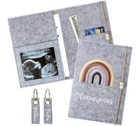 Étui pour carnet de maternité en feutre avec compartiments - Image échographique, carnet de vaccination et chaîne d'assurance - Parfait pour les femmes enceintes et les futures mères - Joli cadeau