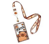 Étui pour carte d'identité avec cordon, étui pour billet de bus pour les élèves, porte-badge rétractable, lanière pour le cou, pour enseignants, employés de bureau, cadeaux pour étudiants (Capybara)