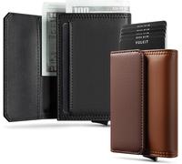 Étui Pour Cartes De Crédit - Protection Rfid - Petit Portefeuille Pour Homme - Avec Curseur Pour Cartes Pop-Up - Fenêtre D'identité Et Compartiment Pour Billets - Marron