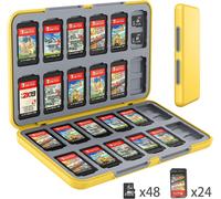 Étui pour Cartes de Jeu pour Nintendo Switch,Boite de Rangement Jeux pour Nintendo Switch,avec 24 Emplacements pour Cartes de Jeu Et 24 Emplacements Our Cartes Micro SD (Yellow)
