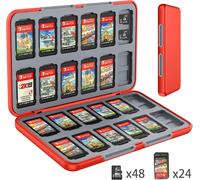 Étui pour Cartes de Jeu pour Nintendo Switch,Boite de Rangement Jeux pour Nintendo Switch,avec 24 Emplacements pour Cartes de Jeu Et 24 Emplacements Our Cartes Micro SD (Red)