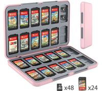 Étui pour Cartes de Jeu pour Nintendo Switch,Boite de Rangement Jeux pour Nintendo Switch,avec 24 Emplacements pour Cartes de Jeu Et 24 Emplacements Our Cartes Micro SD (Pink)