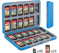 Étui pour Cartes de Jeu pour Nintendo Switch,Boite de Rangement Jeux pour Nintendo Switch,avec 24 Emplacements pour Cartes de Jeu Et 24 Emplacements Our Cartes Micro SD (Blue)