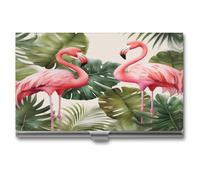 Étui pour cartes de visite en métal avec flamants roses et feuilles de palmiers pour homme et femme - Porte-cartes de crédit - Style - Taille unique, Style :, Taille unique