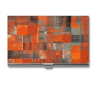 Étui pour cartes de visite en métal avec lignes quadrillées orange pour homme et femme, porte-monnaie fin professionnel, porte-cartes de crédit, style, taille unique, Style :, Taille unique