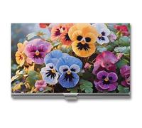 Étui pour cartes de visite en métal pour homme et femme Motif fleurs de pensée - Porte-cartes de crédit - Style - Taille unique, Style :, Taille unique