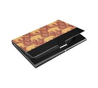Étui pour cartes de visite et cartes de visite, unisexe, unisexe, en cuir synthétique et acier inoxydable avec plume d'éléphant et de paon, marron ocre monochrome