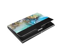 Étui pour cartes de visite mixte bleu, gris, doré, encre à l'alcool abstrait, texture marbrée, cuir PU, acier inoxydable, porte-cartes de visite, porte-cartes de crédit, portefeuille fin unisexe pour