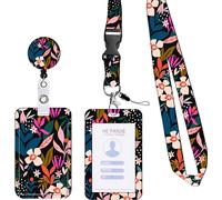 Étui pour cartes d'identité INF avec motif floral et sangle rétractable Rose