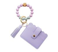 Étui pour cartes en polyuréthane à pompons - Porte-clés bracelet, porte-clés | Porte-carte d'identité en silicone pour femme, organiseur de sac à main compact, pochette à fermeture éclair