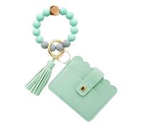Étui pour cartes en polyuréthane à pompons - Porte-clés bracelet, porte-clés | Porte-carte d'identité en silicone pour femme, organiseur de sac à main compact, pochette à fermeture éclair