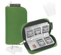 Étui pour Cartes Mémoire Eco-Fused - Convient pour jusqu'à 22x SD, SDHC, Micro SD, Mini SD et 4X CF - Porte-Cartes avec 22 Emplacements (Vert)