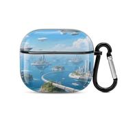 Étui pour casque Bluetooth imprimé Sea of Sky - Coque rigide en polycarbonate résistant aux chocs - Couverture complète compatible avec le chargement sans fil et les Airpods (3e génération) avec