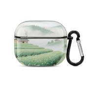 Étui pour casque Bluetooth motif plantation de thé dans les montagnes - Coque rigide antichoc en polycarbonate - Couverture complète compatible avec le chargement sans fil et les Airpods (3e