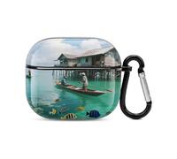 Étui pour casque Bluetooth Villages on The Sea - Imprimé - Coque rigide en polycarbonate résistant aux chocs - Couverture complète compatible avec le chargement sans fil et les Airpods (3e génération