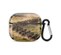 Étui pour casque Bluetooth Wildbear Migration in The Grassland imprimé coque antichoc PC rigide couverture complète compatible avec le chargement sans fil et Airpods (3e génération) avec boucle de