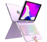 Étui pour clavier iPad 10.2 pour iPad 9e génération 2021-360° Touchpad Flip Hard-Shell Slim Cover Étui pour clavier Bluetooth avec 7 rétro-éclairage Auto Sleep/Wake pour iPad 9/8/7, violet