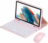 Étui pour Clavier pour Samsung Galaxy Tab A9 Tablette 8,7 Pouces 2023 SM-X110/X115/X117 avec Souris,Clavier sans Fil Bluetooth Détachable, Housse pour Stylet pour Galaxy Tab A9,Light Pink
