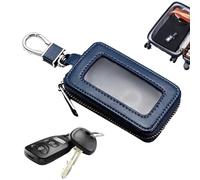 Étui pour clés de voiture - Pochette unisexe à fermeture éclair avec fenêtre miroir, style rétro , support de télécommande en cuir souple, protection intelligente avec crochet en métal pour clé