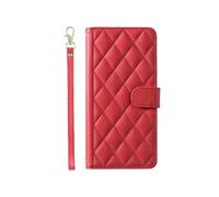 Etui Pour De FOXDOCK Téléphone VIVO V40 Pro 5G Sangle A Main Portefeuille Flip Folio Titulaire De Fentes Pour Cartes Magnétique Treillis Rouge