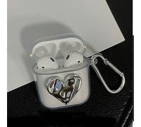 Étui pour écouteurs en forme de cœur transparent avec crochet argenté Apple AirPods 1/2,Apple AirPods Pro,Beats Studio Buds,Apple AirPods 3,Samsung Galaxy Buds 2,Samsung Galaxy Buds Pro,Samsung Galaxy